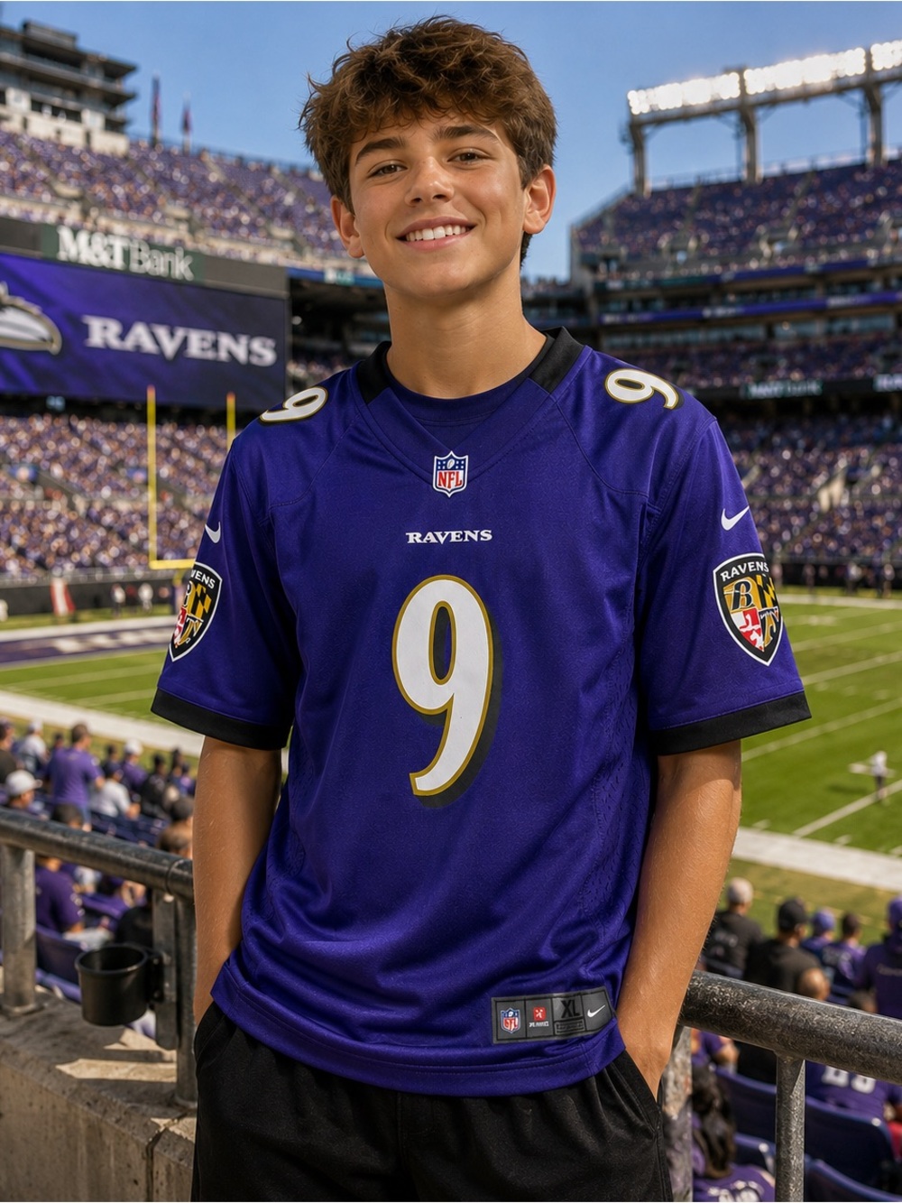 Nike Baltimore Ravens Justin Tucker #9 On Field Jersey Youth XL Purple NFL